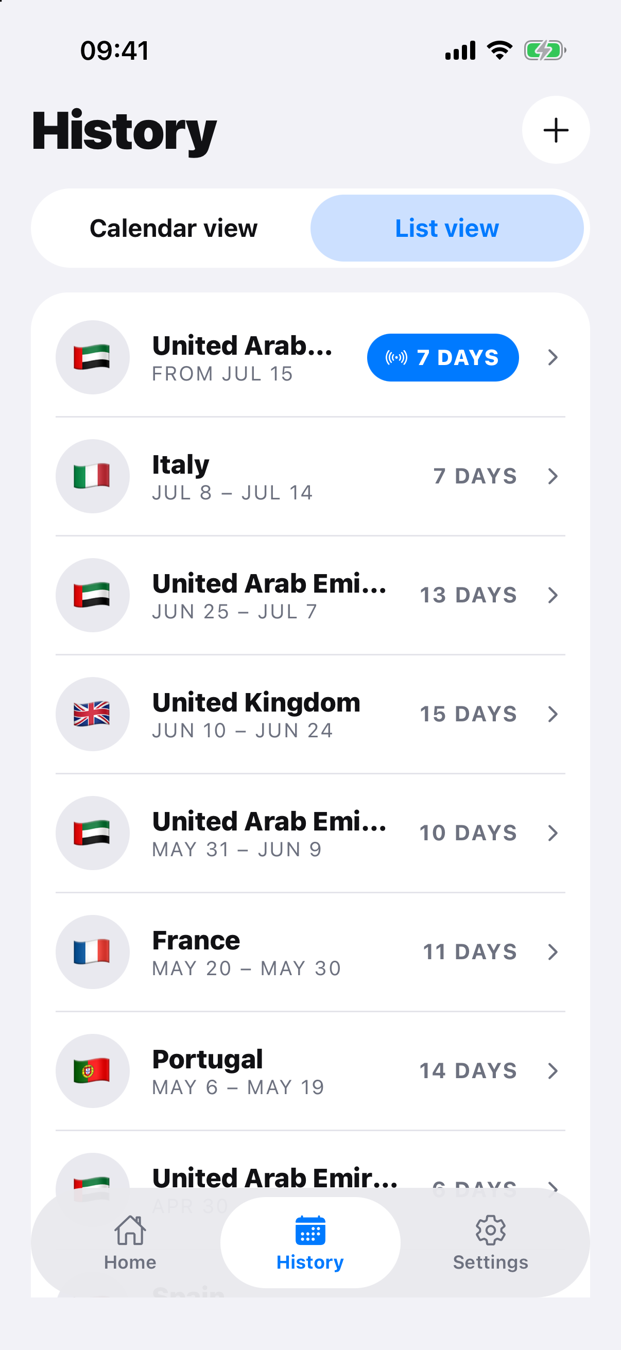 RoamCount app screen relevant to Edit missing travel days