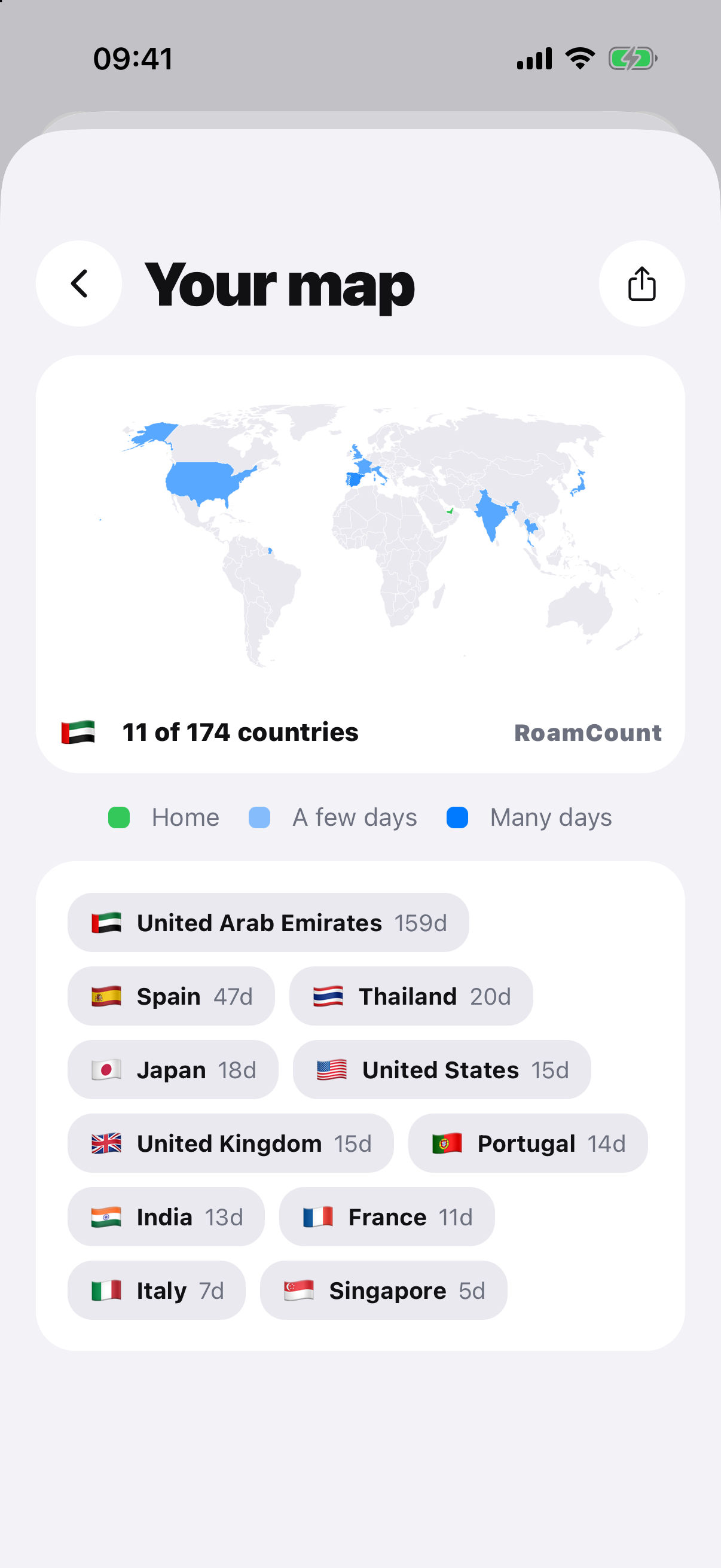 RoamCount app screen relevant to Australia